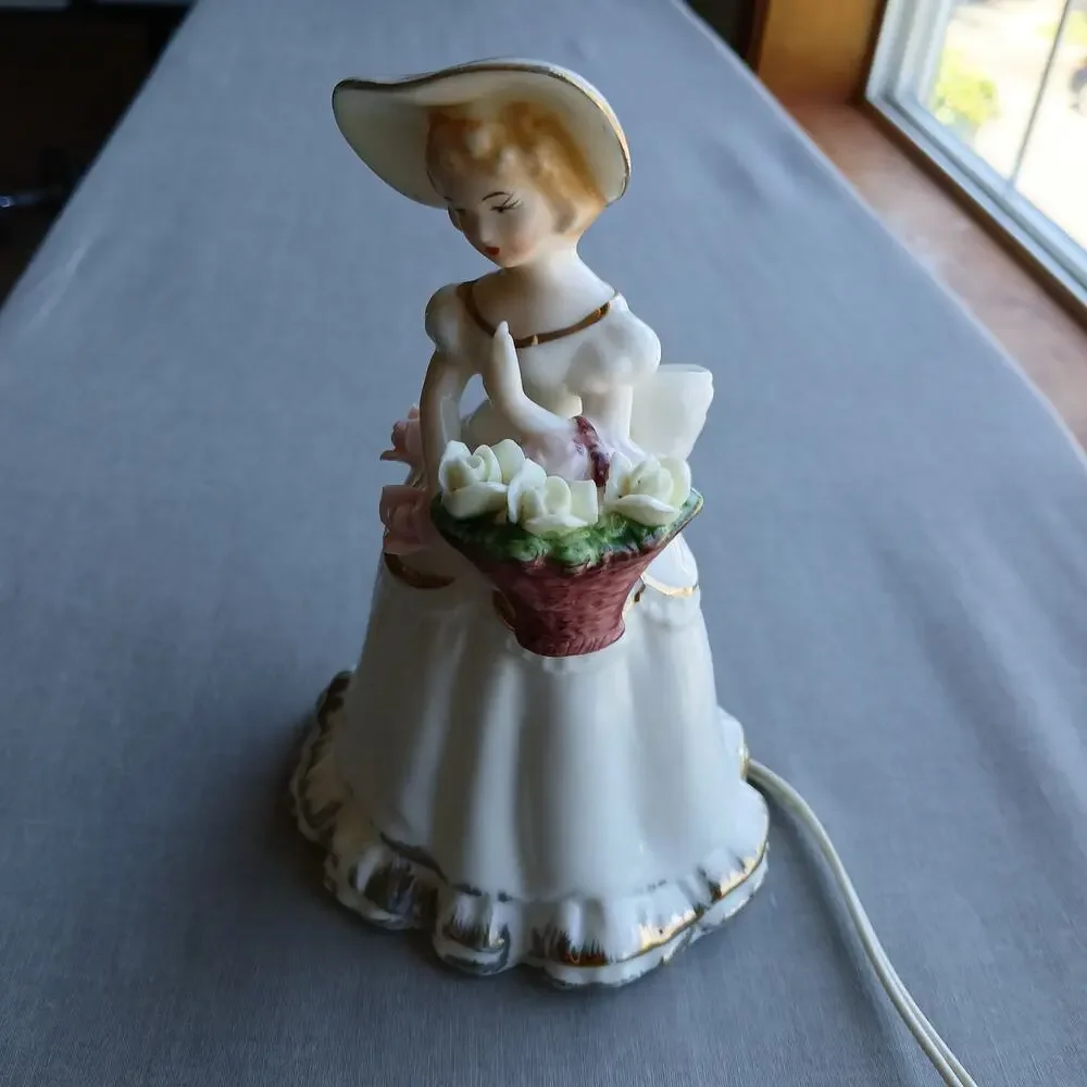 CMI Chadwick Porcelain Southern Belle with roses Night Light not working VTG 50s